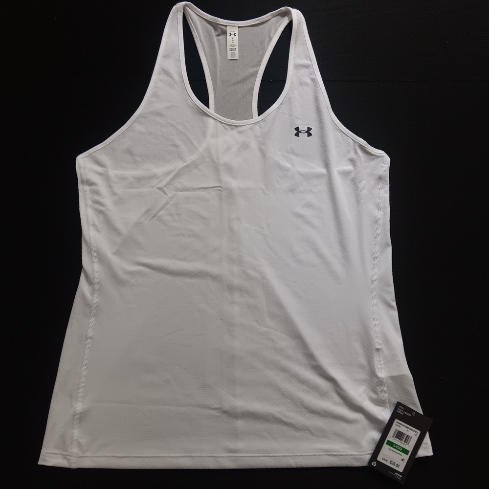 Under Armour Tech Mesh Racer Tank Womens Large White New HeatGear 1328962